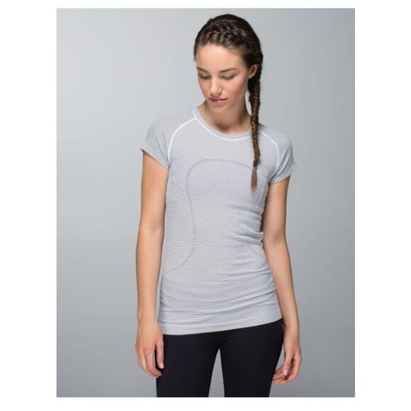 Lululemon Run: Swiftly Tech Short Sleeve Black Gray Stripe 4 - Picture 4 of 9